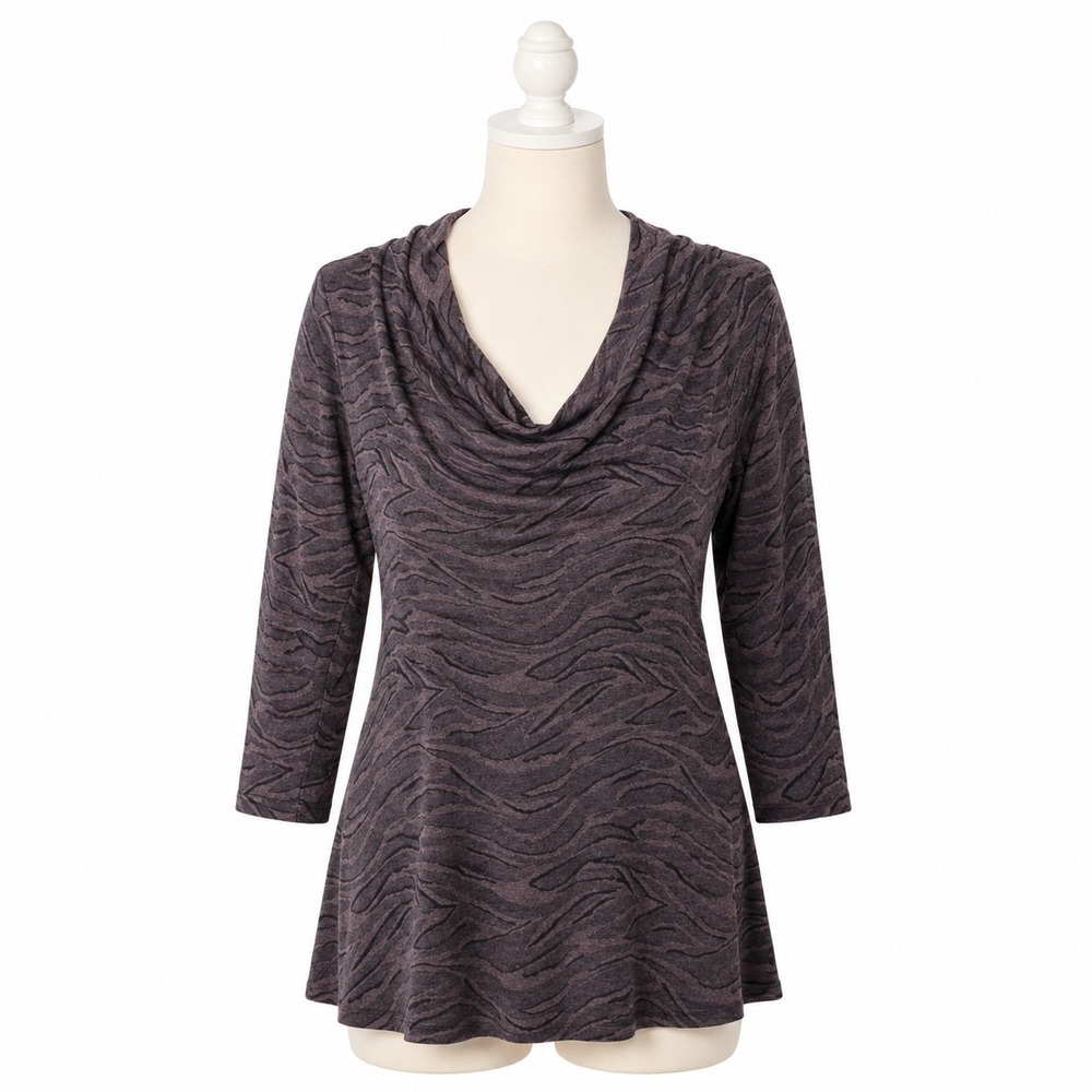 Cut Loose Cowl Neck Top Small Petite‎ Brown Abstract Zebra Animal Print Casual